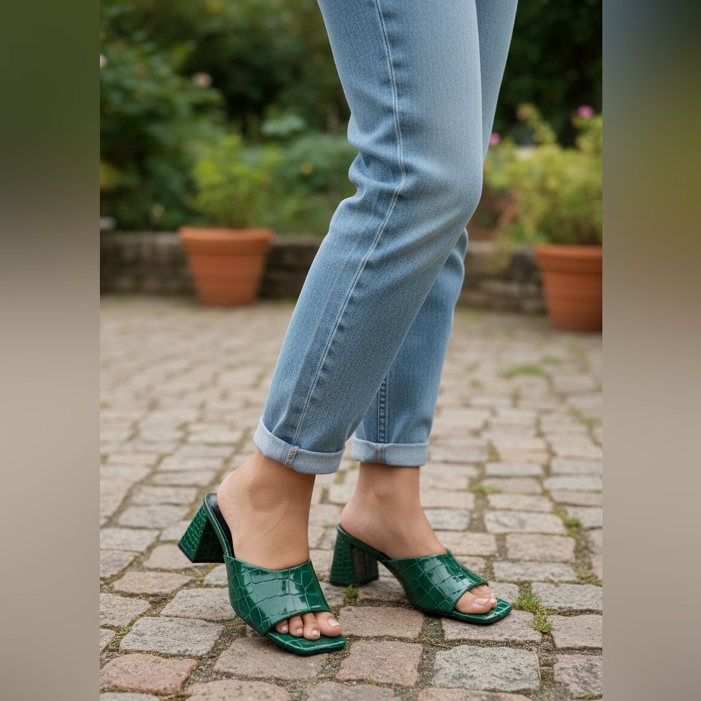 Emerald Croc-Embossed Women's Mules